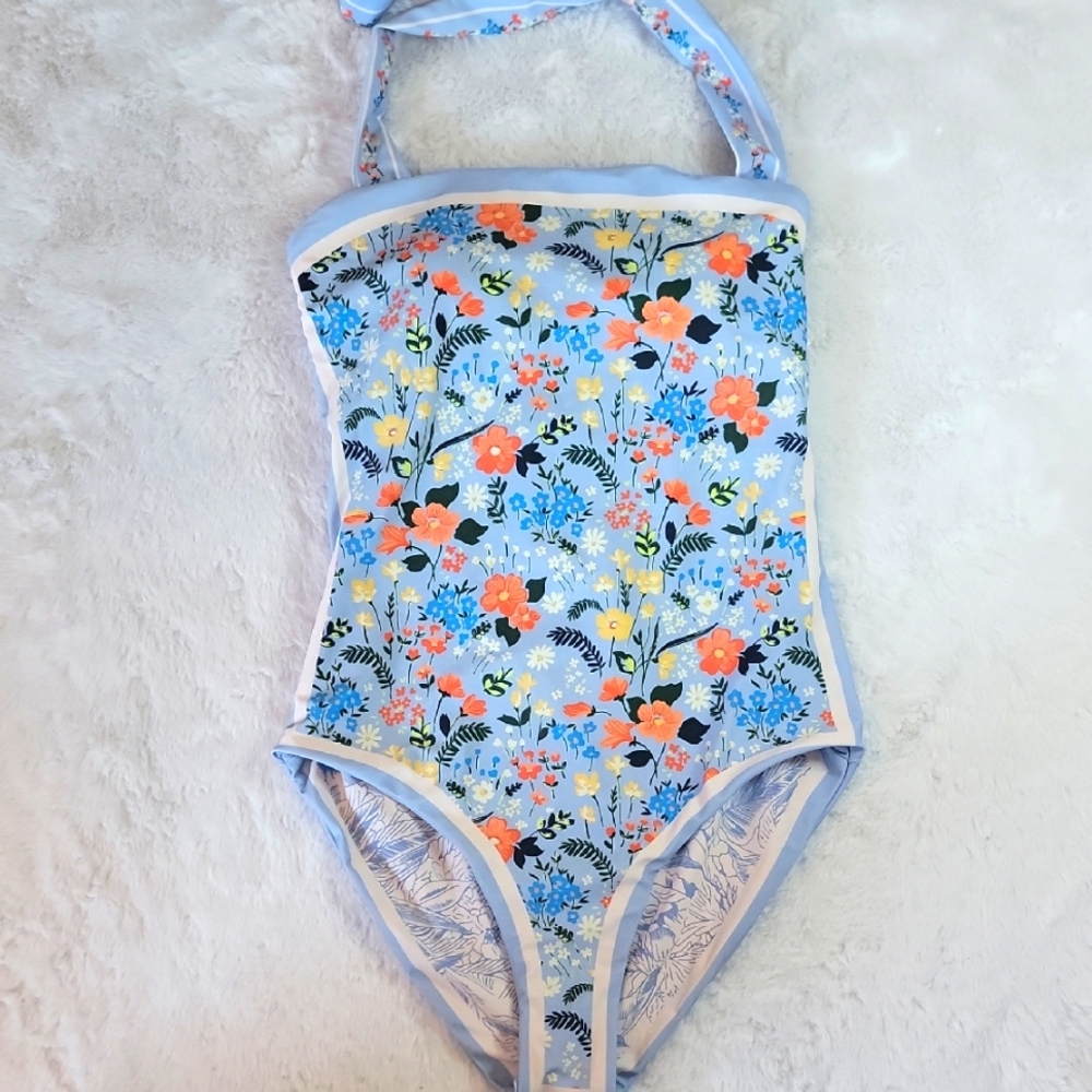 NWOT Floral Reversible One-Piece Swimsuit Size Small